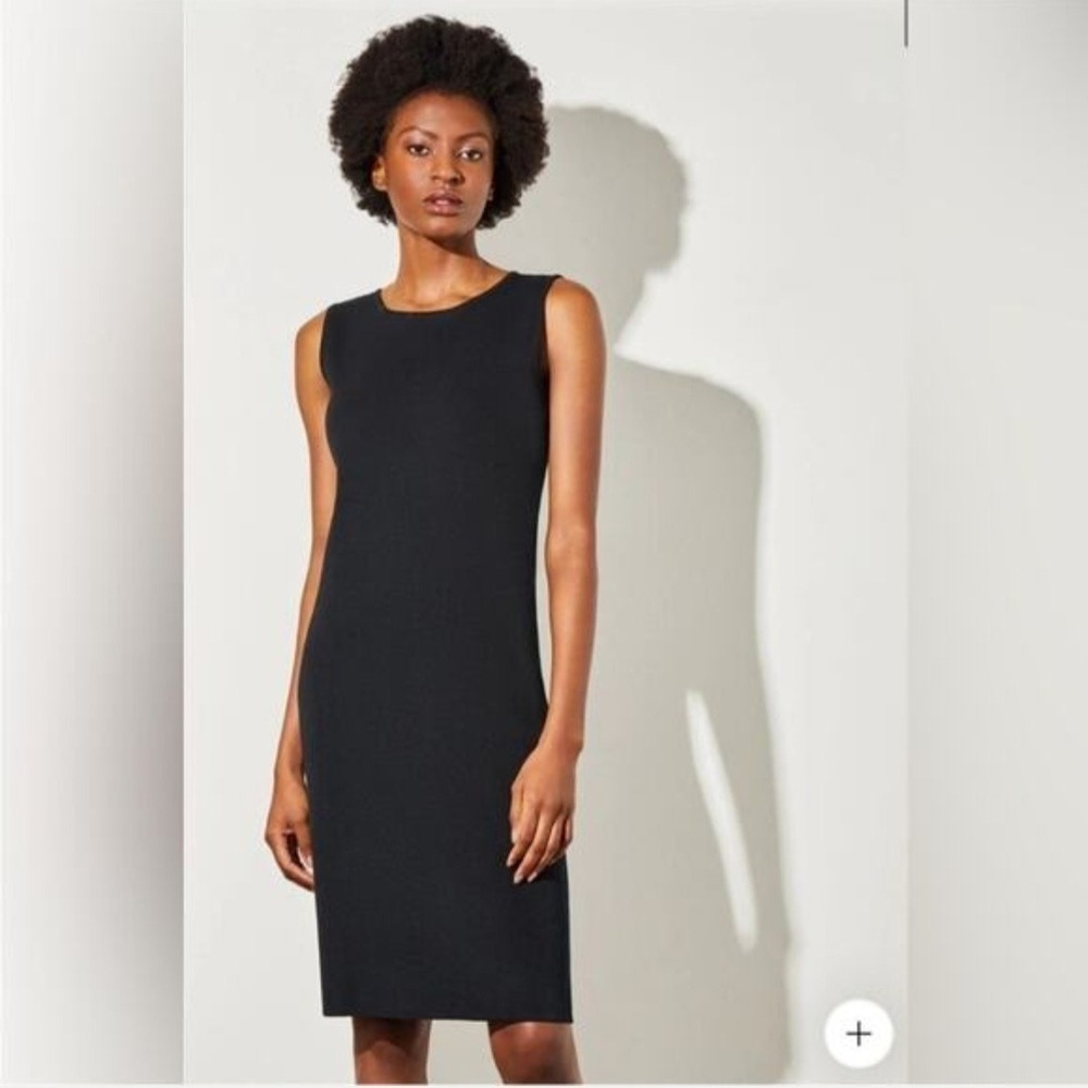 Ming Wang Black Knit Sheath Dress Sleeveless Jewel Neck Size Large L RN 073924